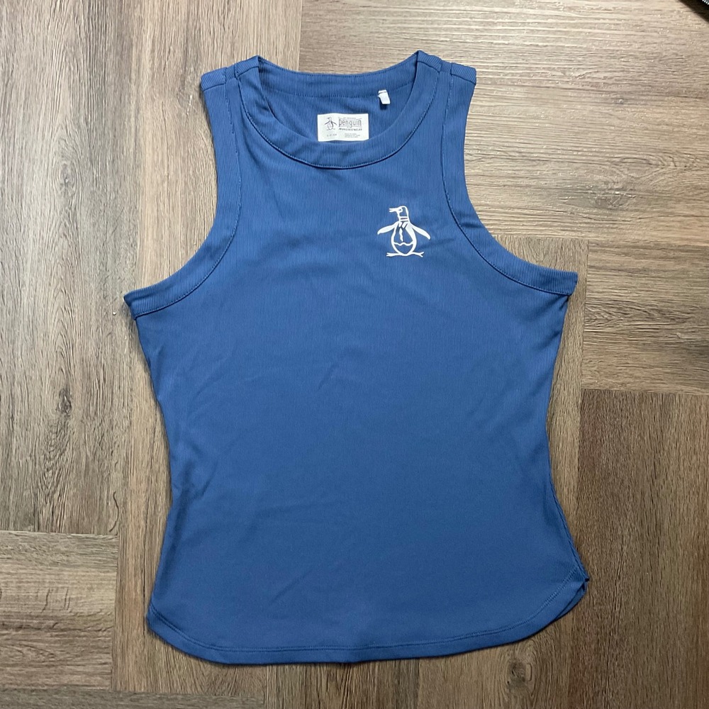 Original Penguin Essential Ribbed Racerback Tennis Tank Top Womens Small Blue